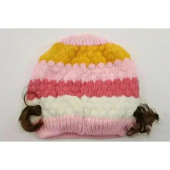 HAND knitted girl hat with knitted applique with beads for 3-6 year old. NEW. - Picture 10 of 11